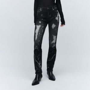 Zara Bleached Mid Rise Slim Jeans